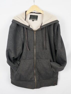 Jachs New York Zip-Up Gray Sweatshirt, Faux Fur Inside, Large